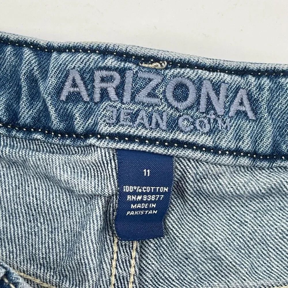 Arizona Jean Co High Rise Distressed Denim Shorts Juniors 11 Blue Cutoff - Picture 12 of 14